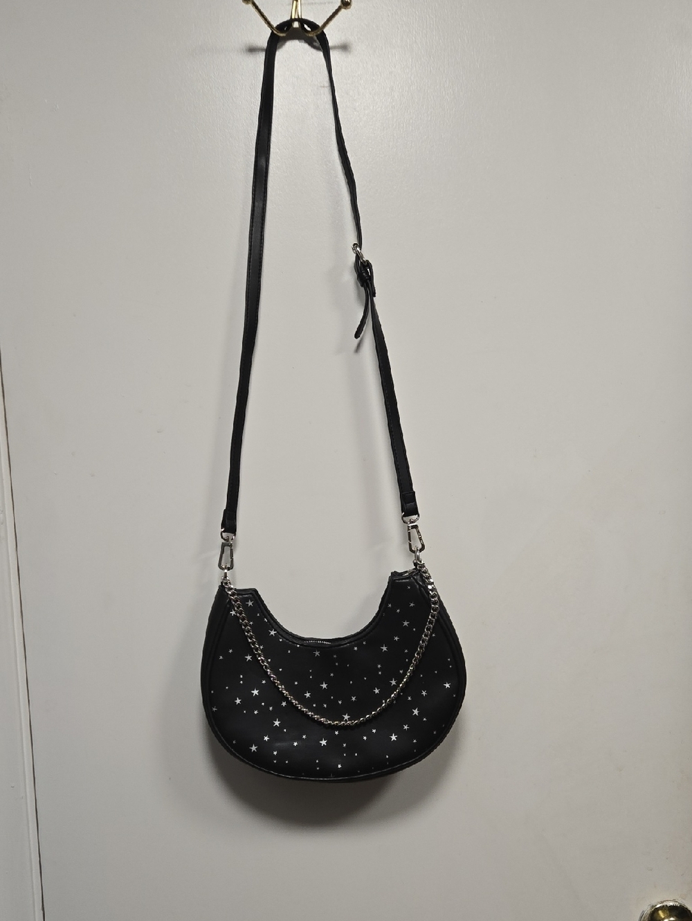 Black Star-Print Crescent Shoulder Bag - Unbranded
